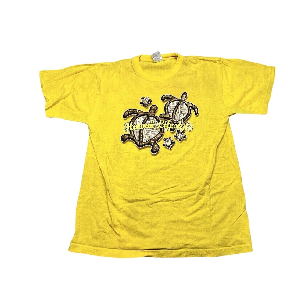 Hawaii Graphic Destination T-Shirt Tribal Turtle Art Yellow‎ Mens Large